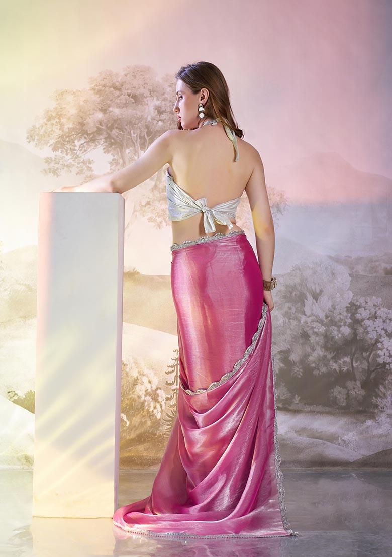 Pink Weaving Organza Saree Set