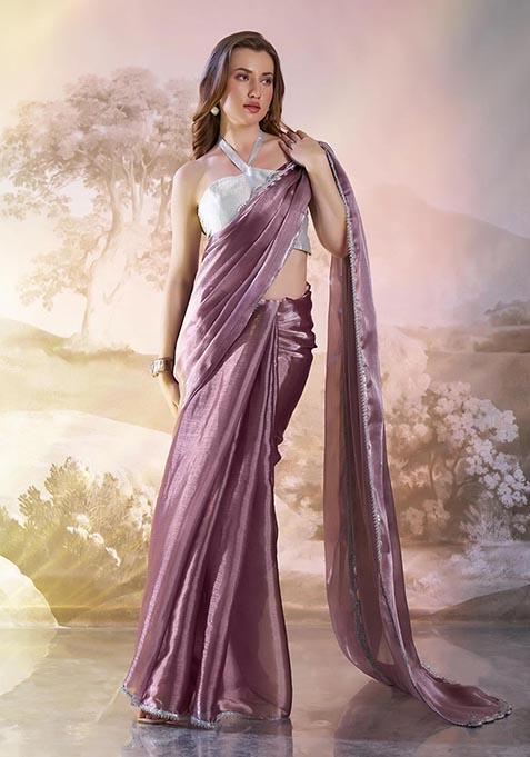 Lavender Weaving Organza Saree Set