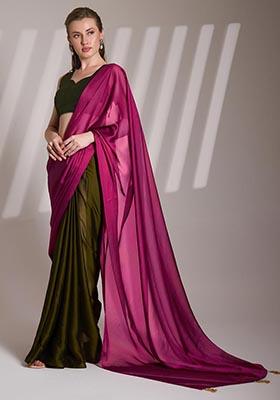 Pink Weaving Satin Saree Set
