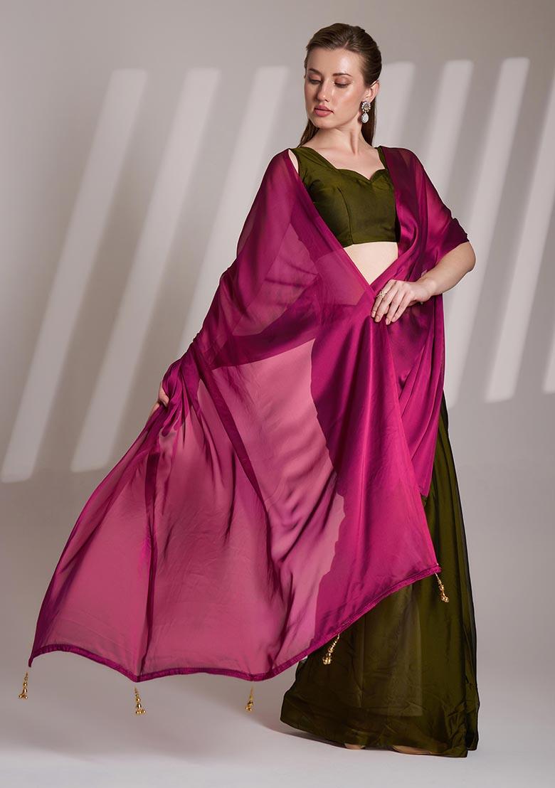 Pink Weaving Satin Saree Set