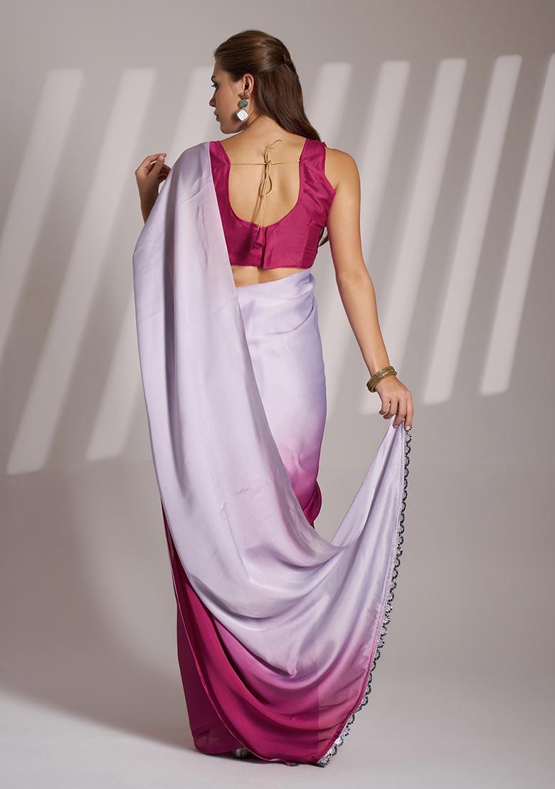 Pink Printed Chinon Saree Set