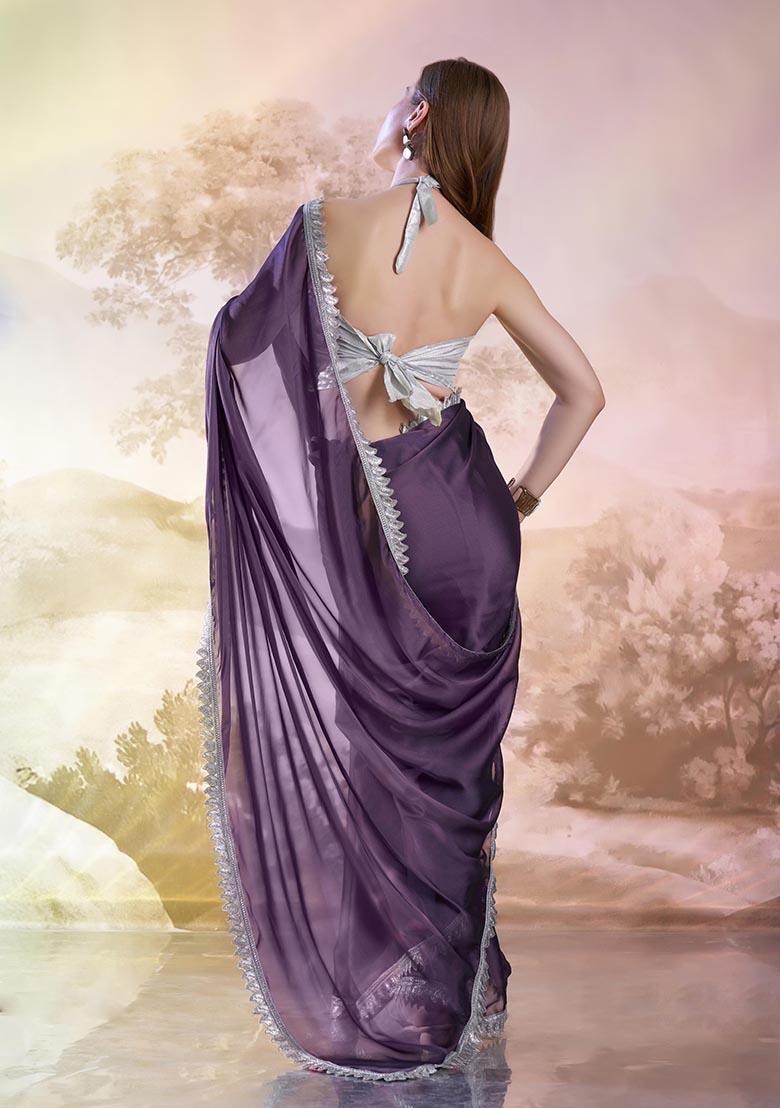 Plum Purple Weaving Satin Saree Set