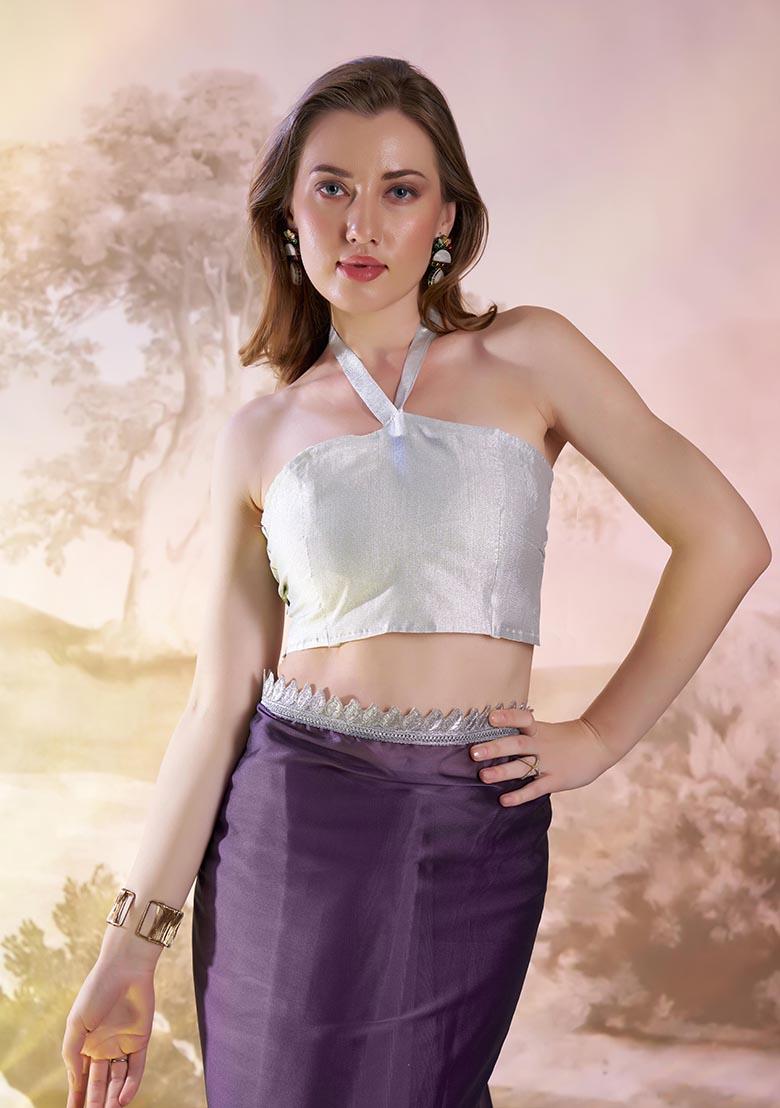 Plum Purple Weaving Satin Saree Set