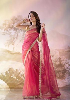 Red Weaving Net Saree Set