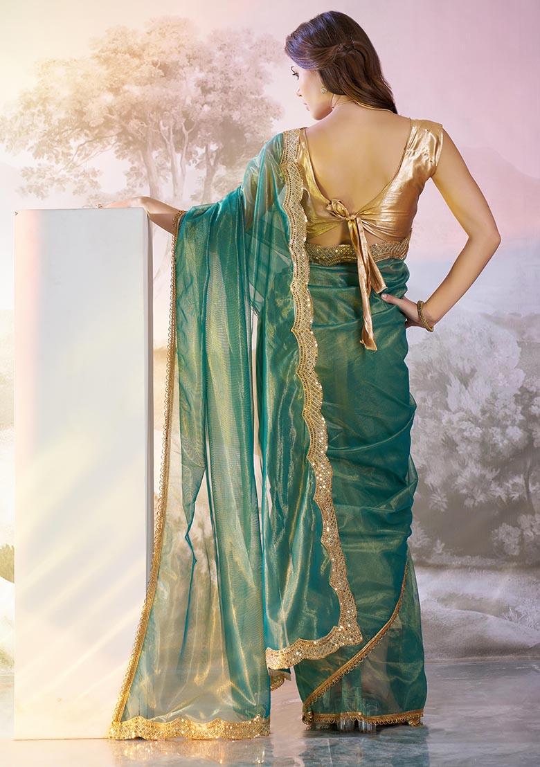 Sea Green Weaving Net Saree Set