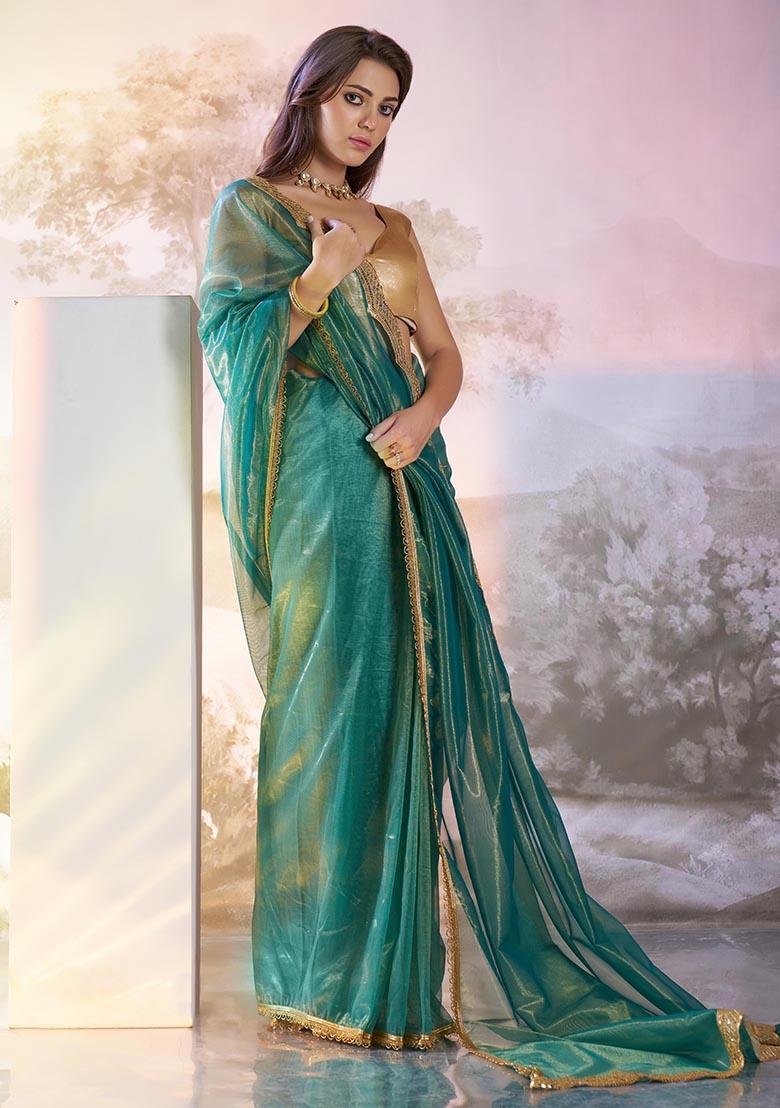 Sea Green Weaving Net Saree Set