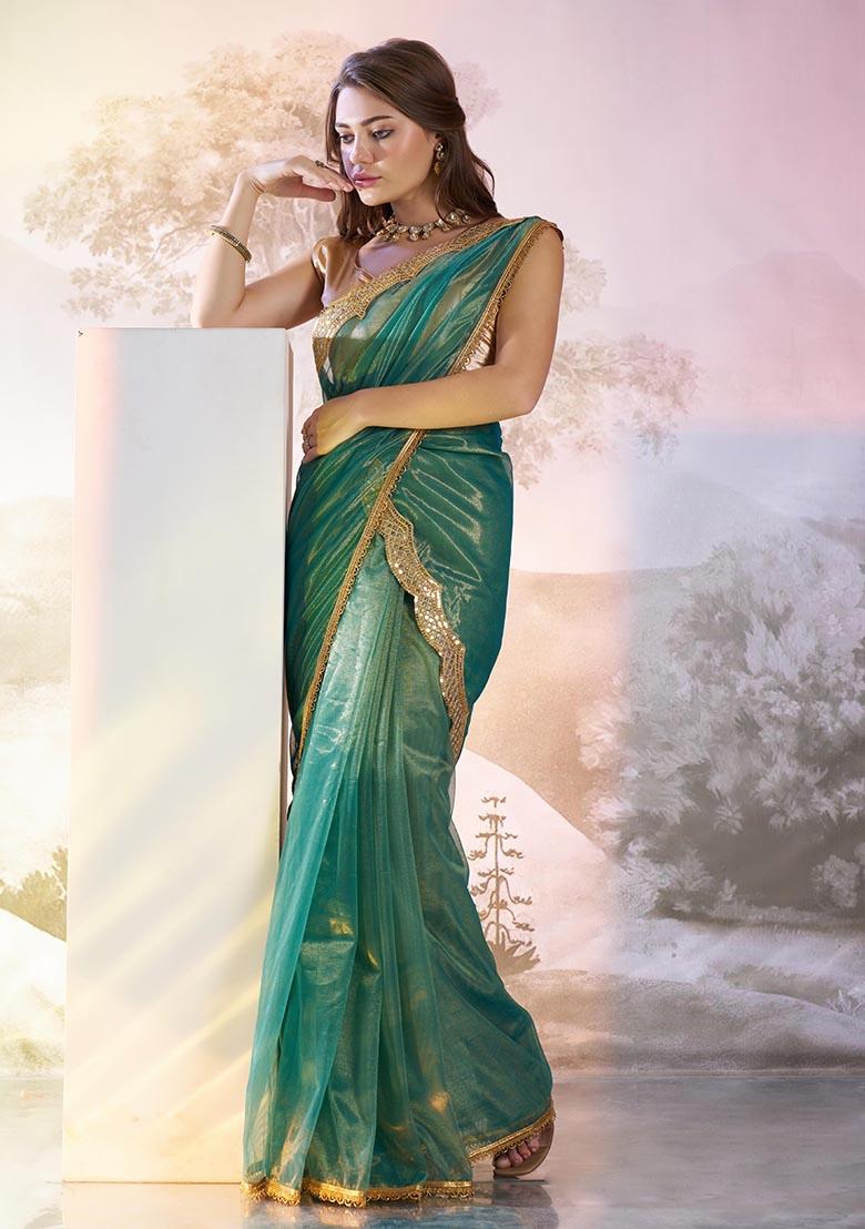 Sea Green Weaving Net Saree Set