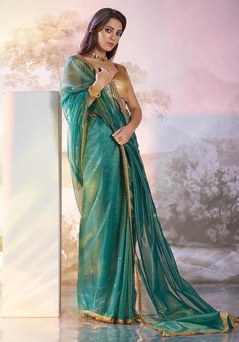 Sea Green Weaving Net Saree Set
