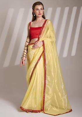 Yellow Weaving Net Saree Set