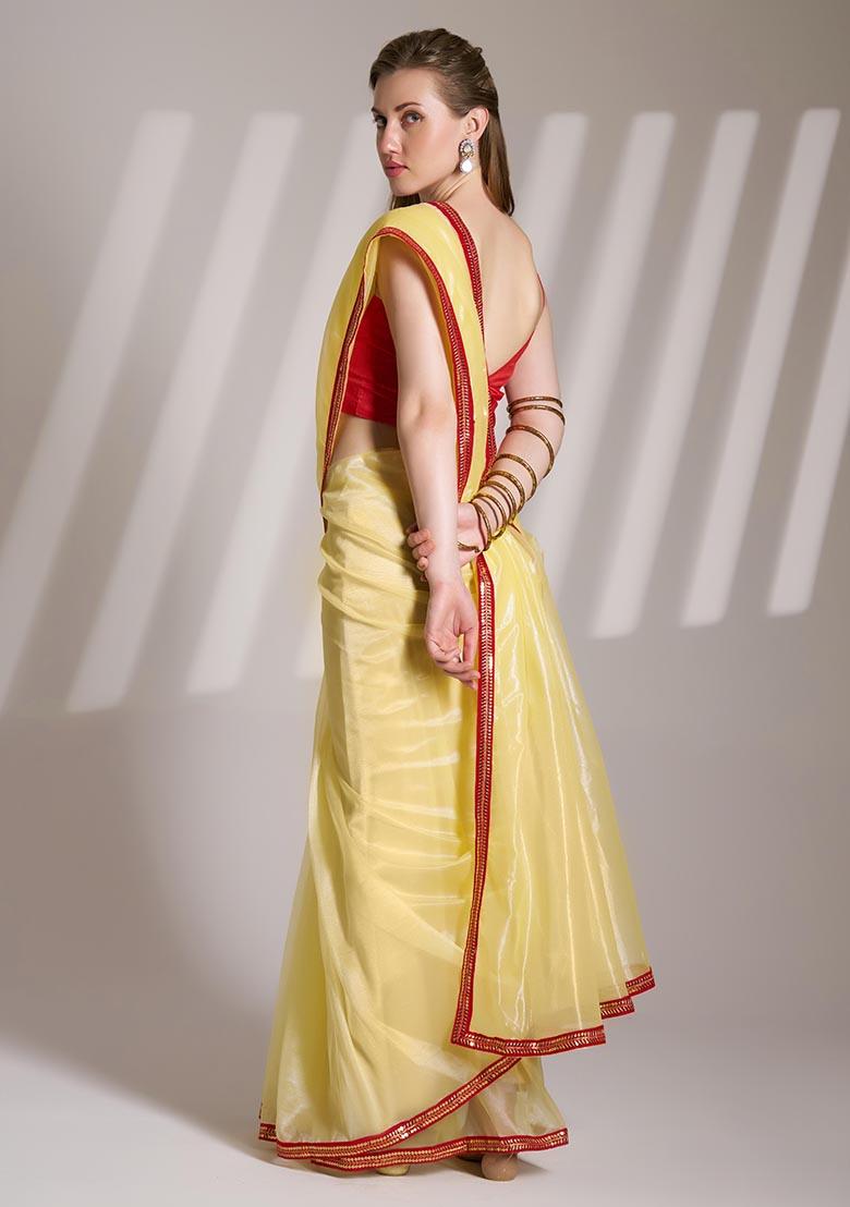 Yellow Weaving Net Saree Set