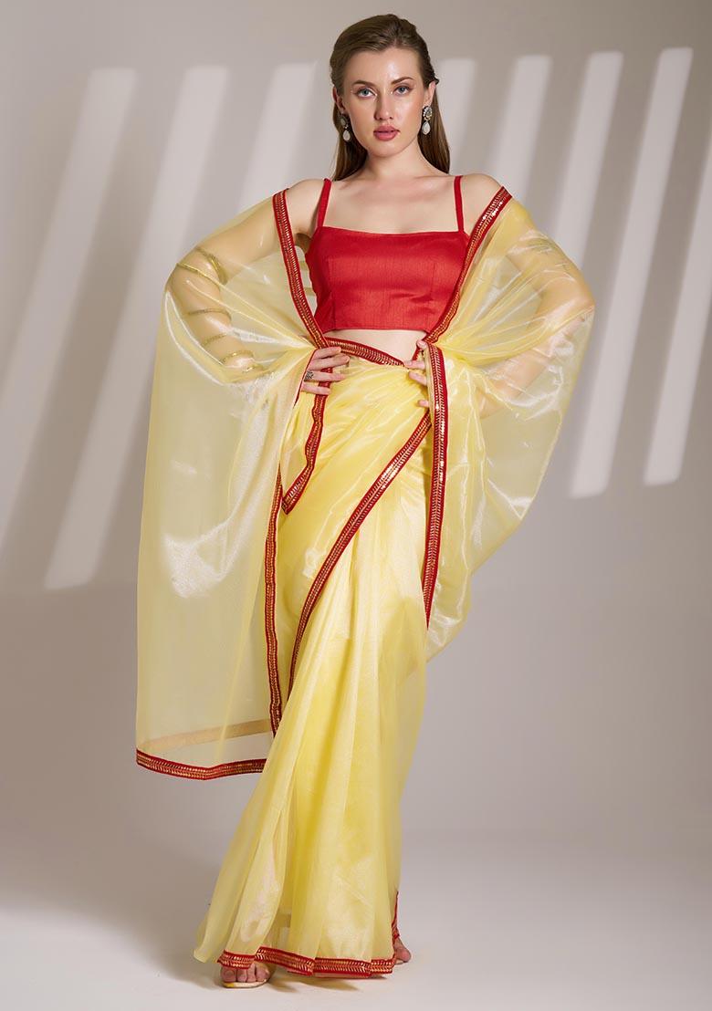 Yellow Weaving Net Saree Set