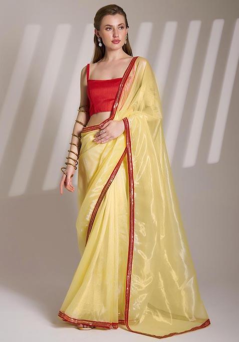 Yellow Weaving Net Saree Set