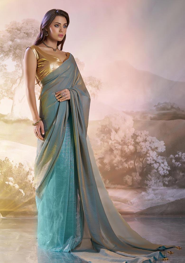 Grey Weaving Net Saree Set