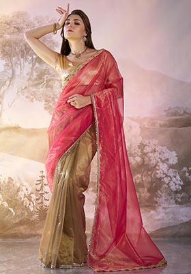 Pink Weaving Net Saree Set