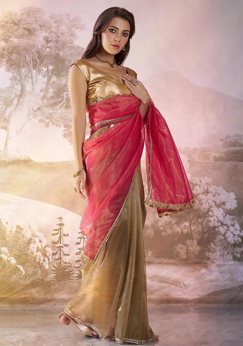 Pink Weaving Net Saree Set