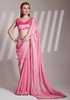 Pink Weaving Chiffon Saree Set