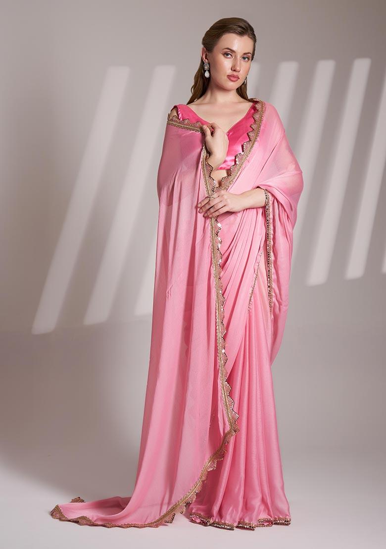 Pink Weaving Chiffon Saree Set