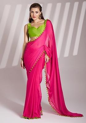 Green Weaving Chiffon Saree Set