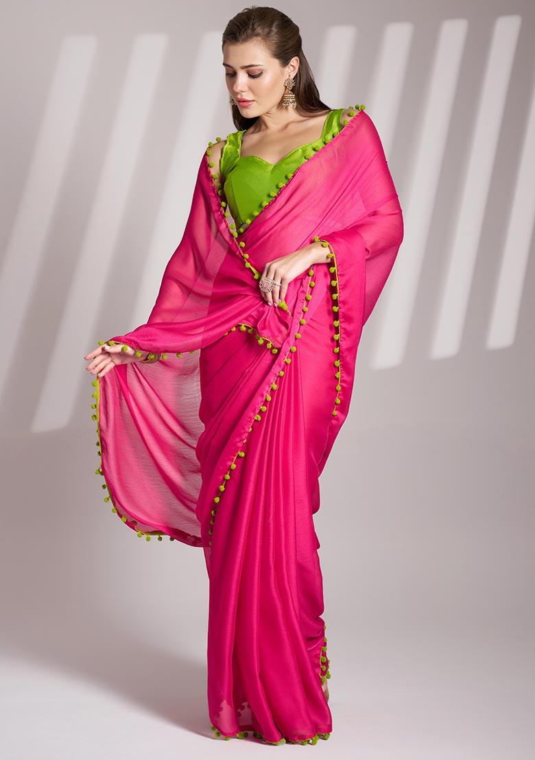 Green Weaving Chiffon Saree Set