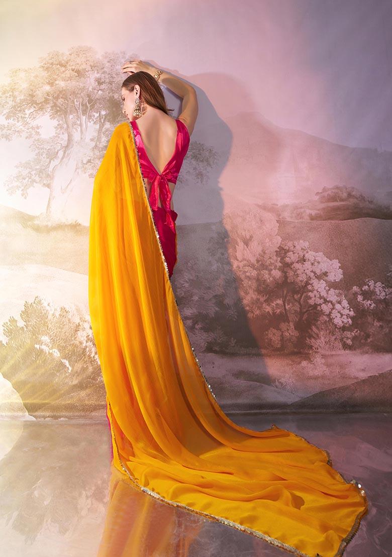 Mustard Weaving Chiffon Saree Set