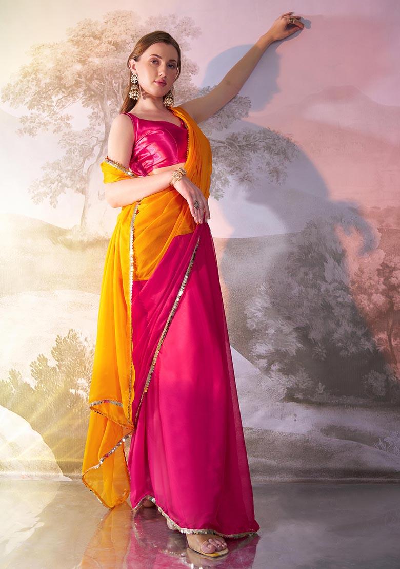 Mustard Weaving Chiffon Saree Set