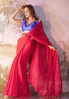 Red Weaving Chiffon Saree Set