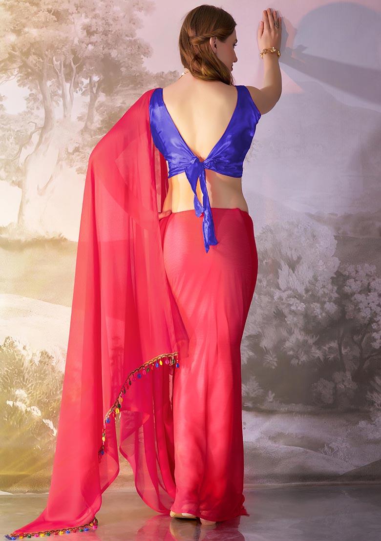 Red Weaving Chiffon Saree Set