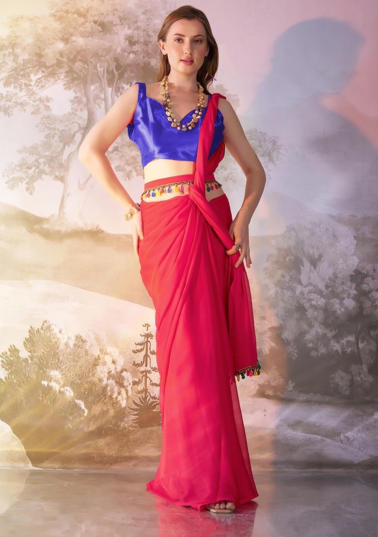 Red Weaving Chiffon Saree Set