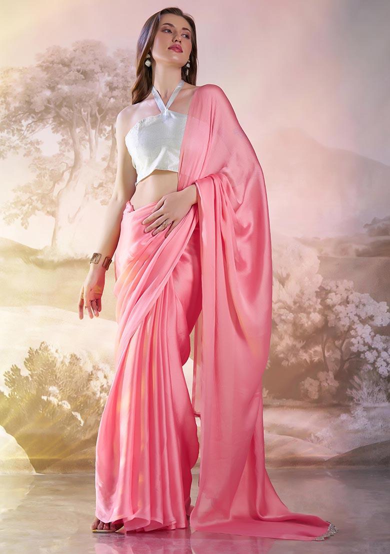 Light Pink Weaving Satin Saree Set