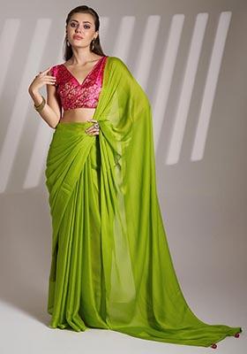Green Weaving Chiffon Saree Set