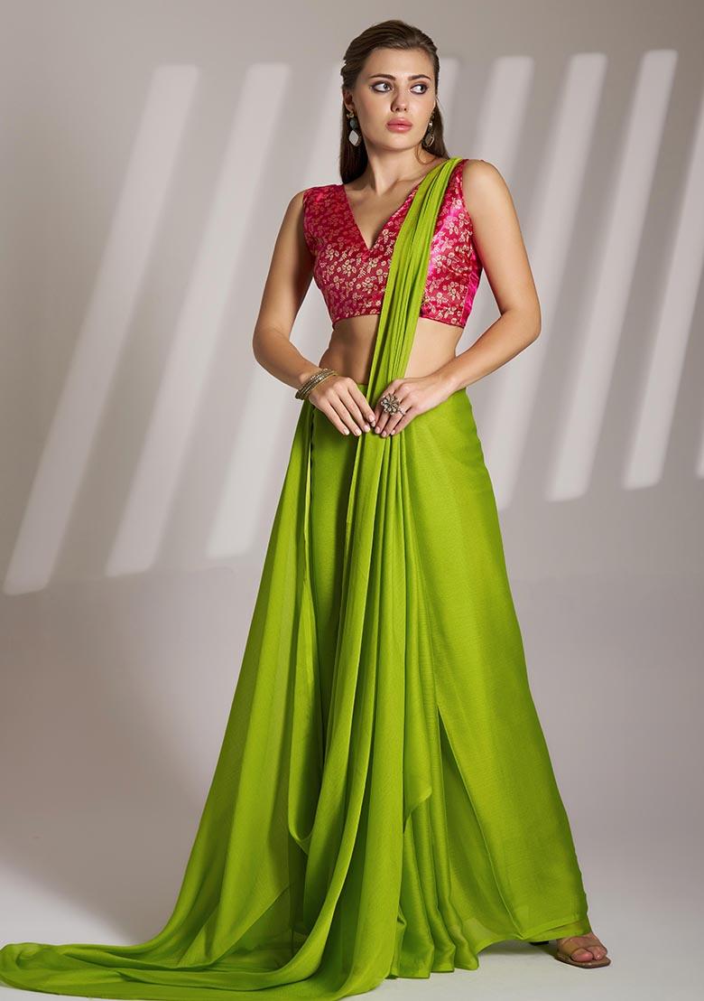 Green Weaving Chiffon Saree Set