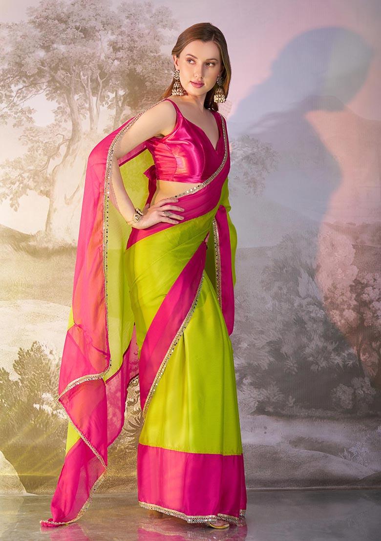 Green Weaving Chiffon Saree Set