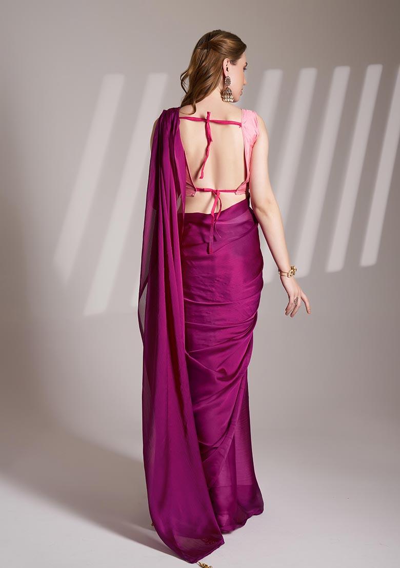 Wine Weaving Chiffon Saree Set