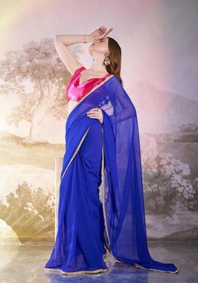 Blue Weaving Georgette Saree Set