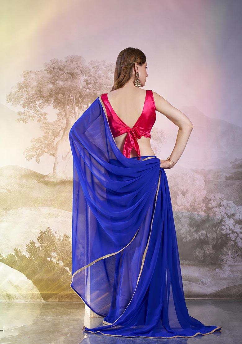 Blue Weaving Georgette Saree Set