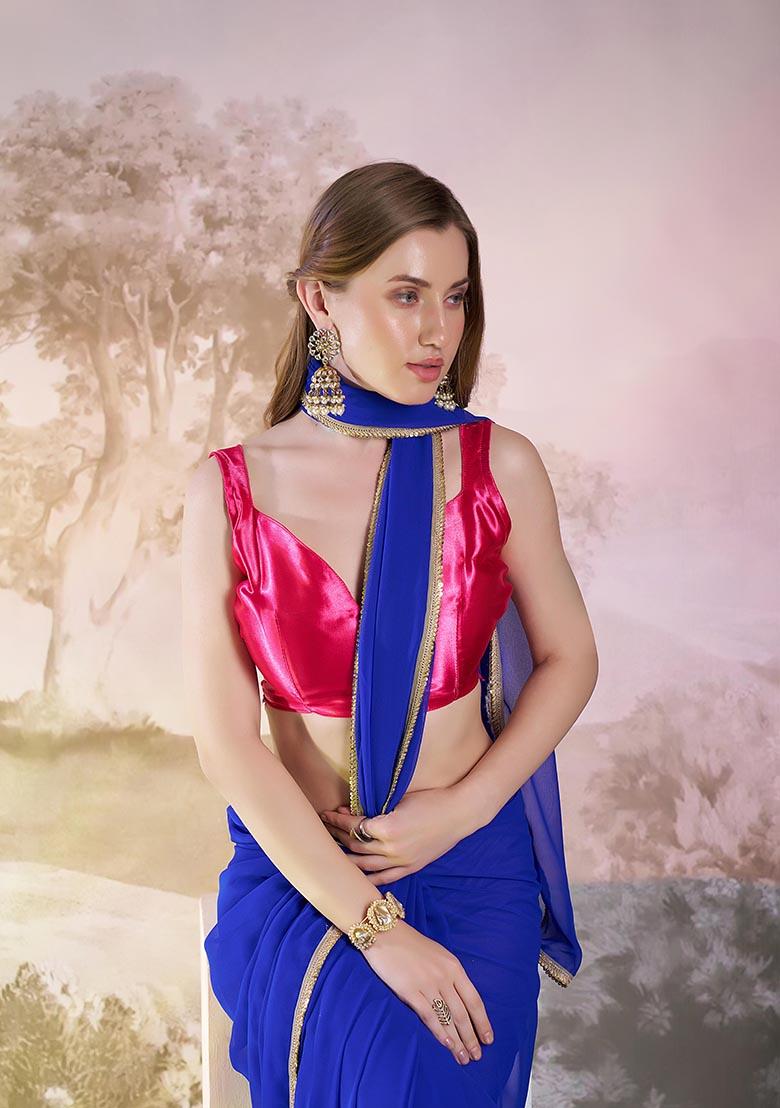 Blue Weaving Georgette Saree Set