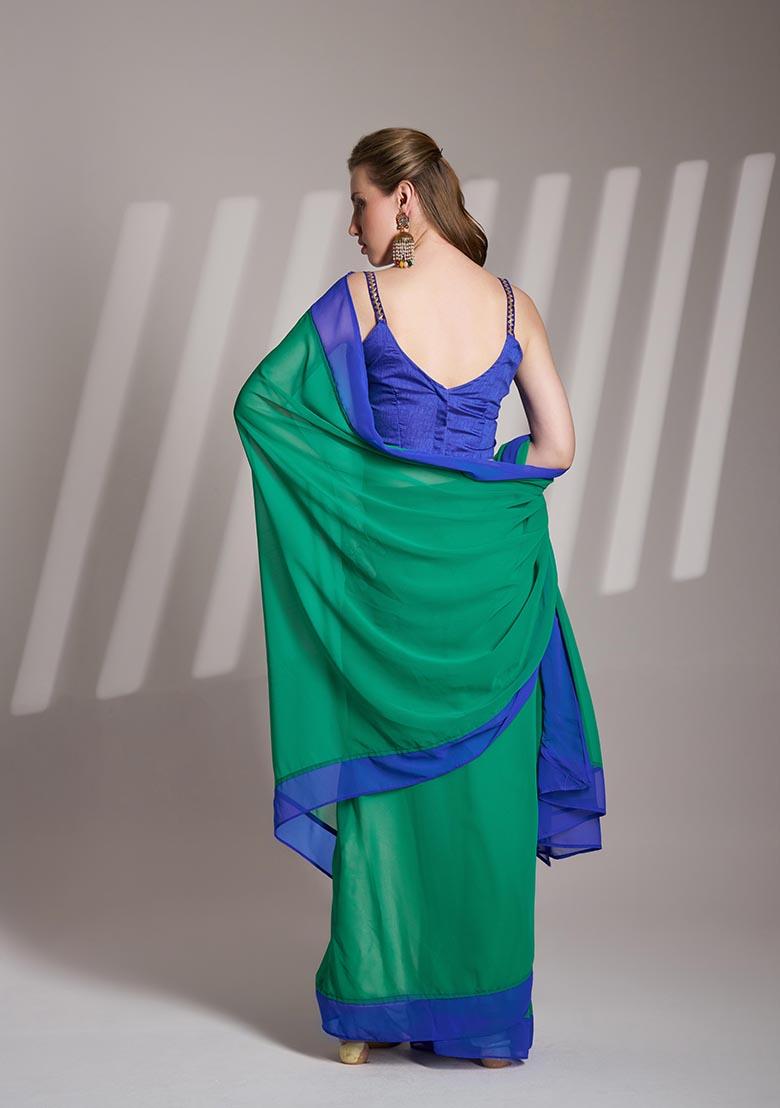 Green Weaving Georgette Saree Set