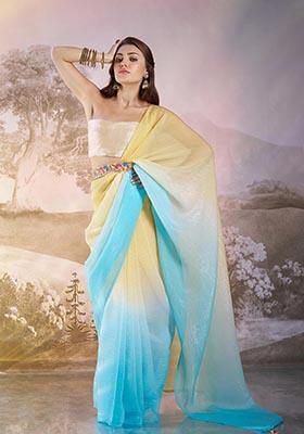 Multicolor Solid Chiffon Saree Set