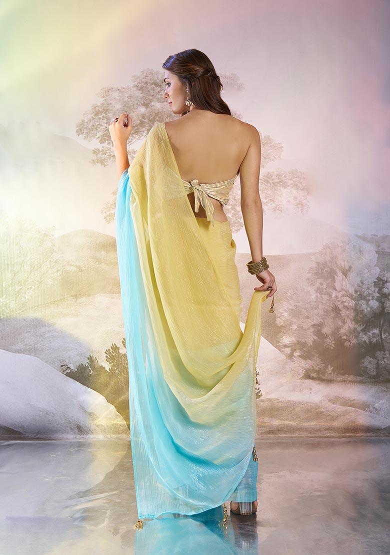 Multicolor Solid Chiffon Saree Set