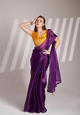 Purple Weaving Organza Saree Set