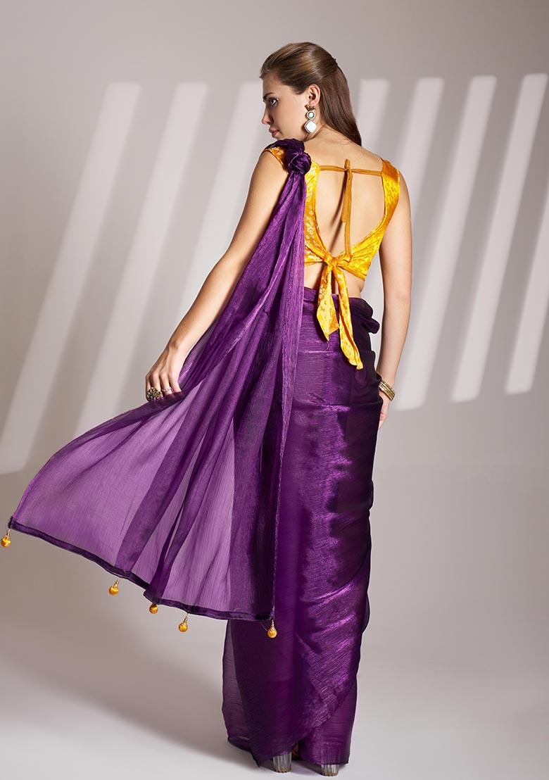 Purple Weaving Organza Saree Set