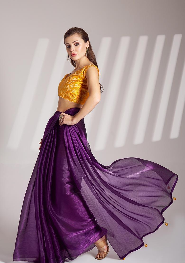Purple Weaving Organza Saree Set