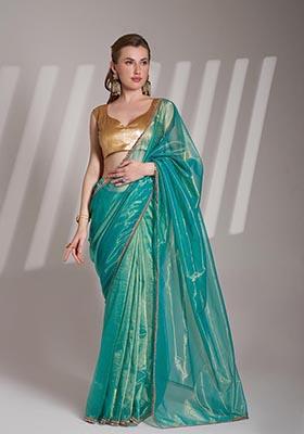 Sea Green Weaving Net Saree Set