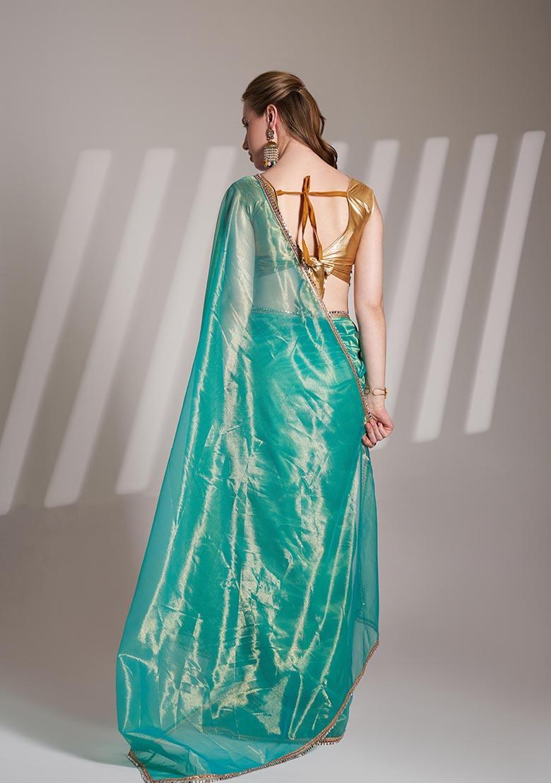 Sea Green Weaving Net Saree Set