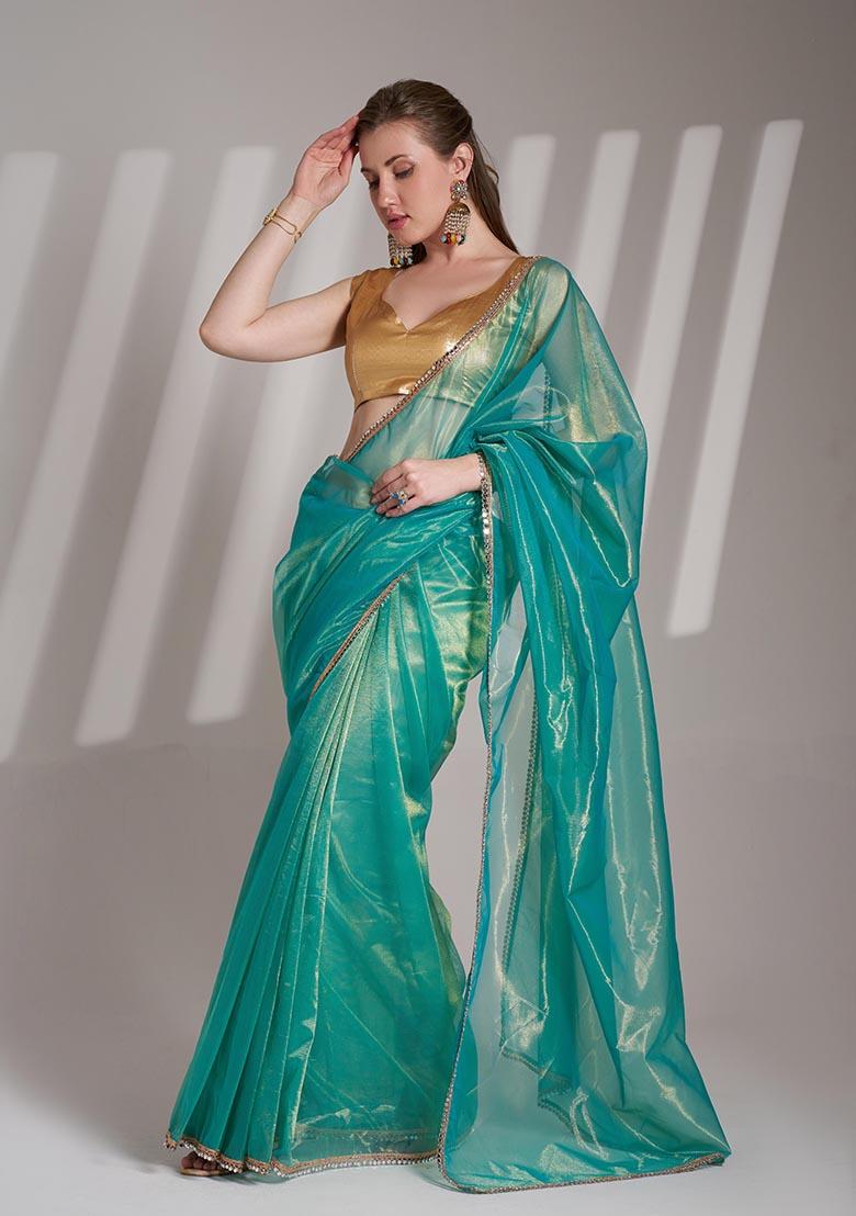 Sea Green Weaving Net Saree Set