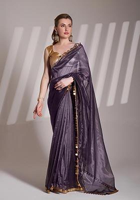Purple Weaving Net Saree Set