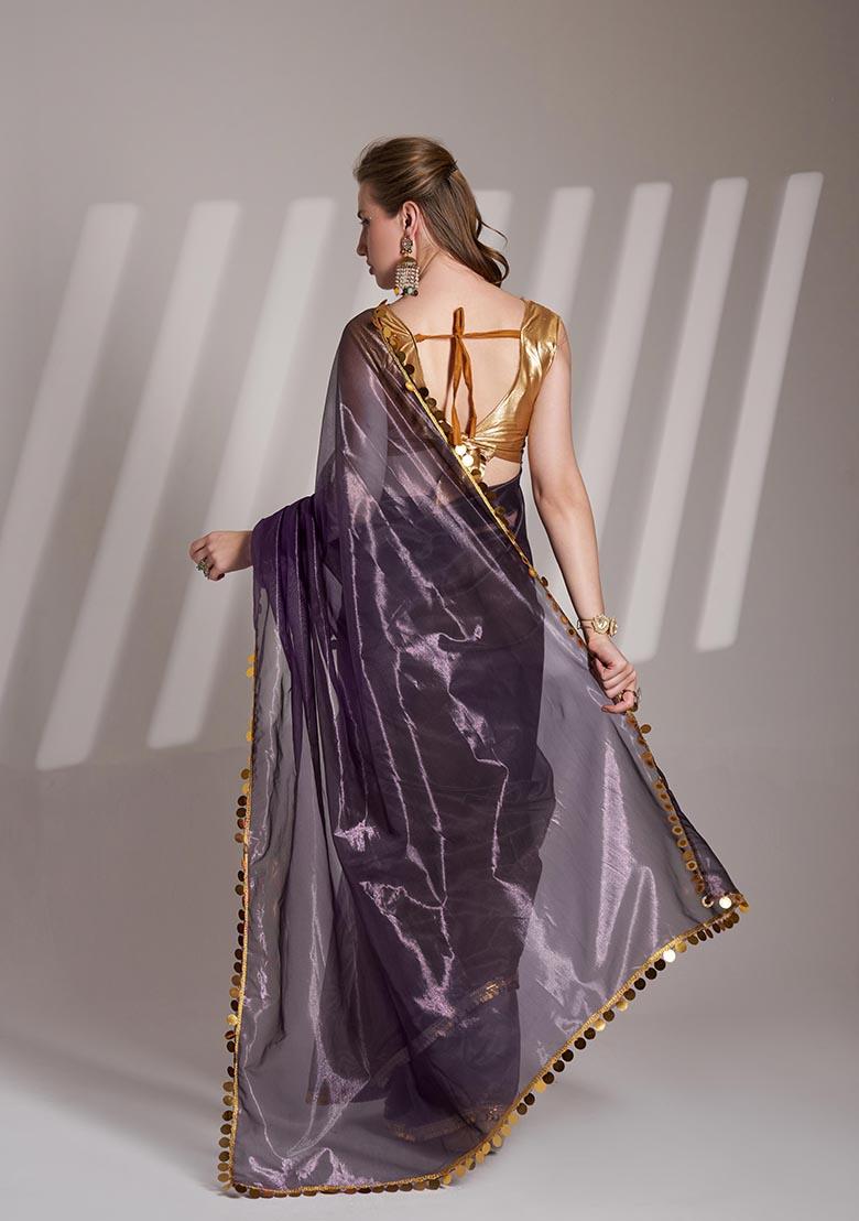 Purple Weaving Net Saree Set