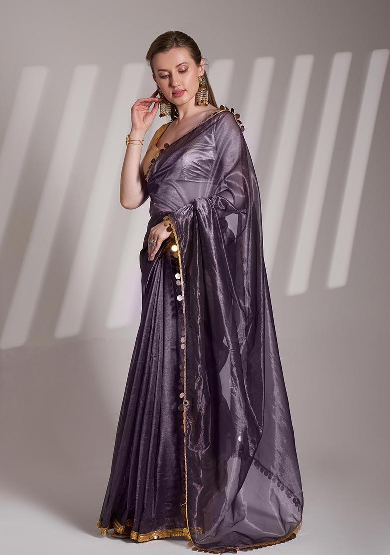 Purple Weaving Net Saree Set