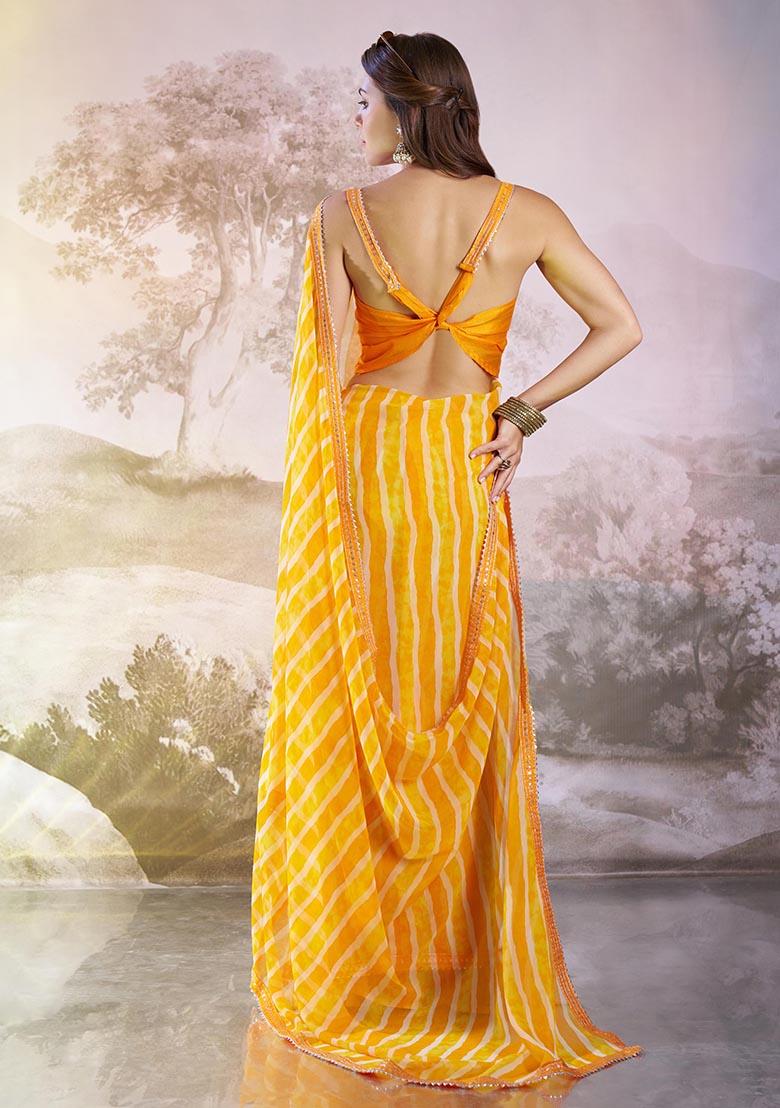 Yellow Printed Georgette Saree Set