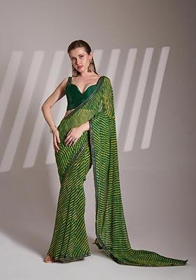 Green Printed Georgette Saree Set